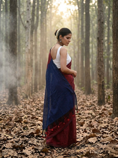Indiehaat | Hand Dyed Khadi Cotton Saree Red
