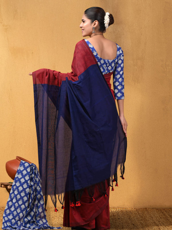 Indiehaat | Hand Dyed Khadi Cotton Saree Red