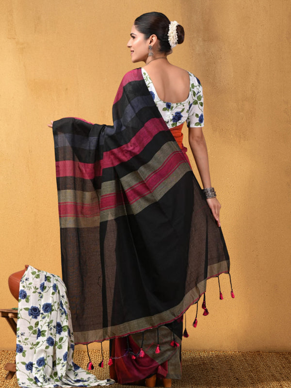 Indiehaat | Hand Dyed Khadi Cotton Saree Multicolor