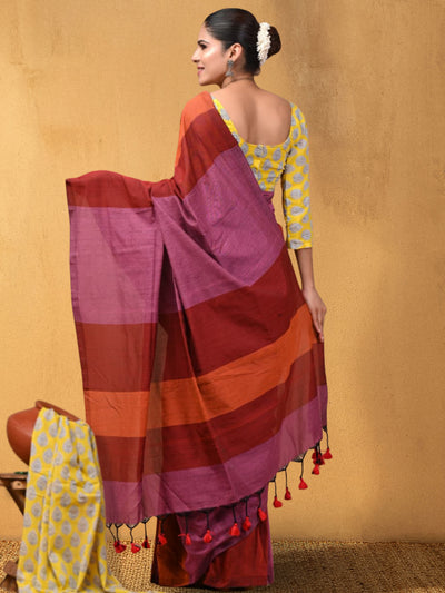 Indiehaat | Hand Dyed Khadi Cotton Saree Multicolor