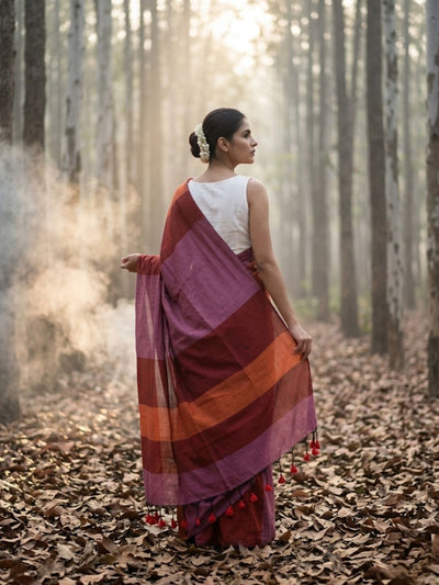 Indiehaat | Hand Dyed Khadi Cotton Saree Multicolor