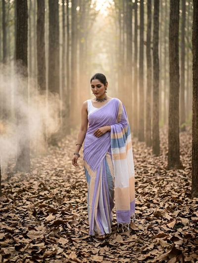 Indiehaat | Hand Dyed Khadi Cotton Saree Purple