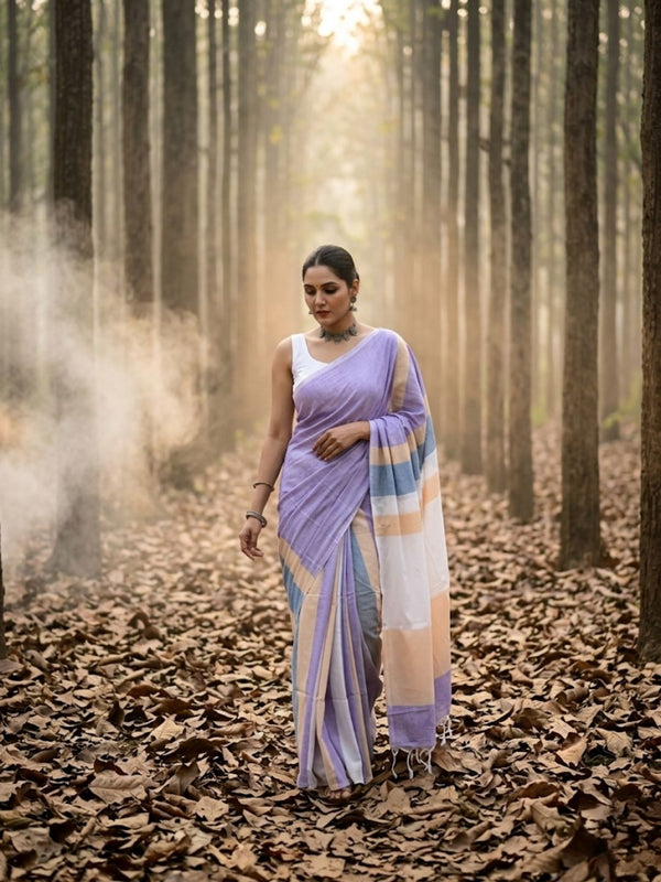 Indiehaat | Hand Dyed Khadi Cotton Saree Purple