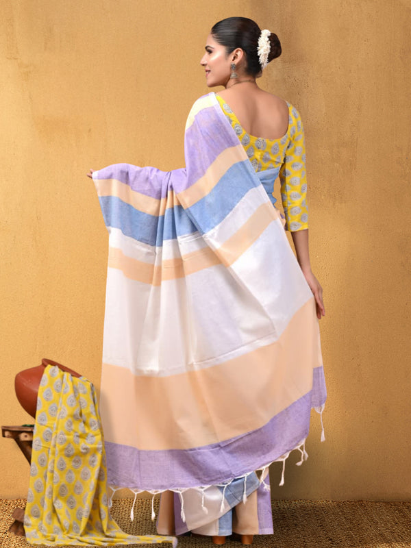 Indiehaat | Hand Dyed Khadi Cotton Saree Purple
