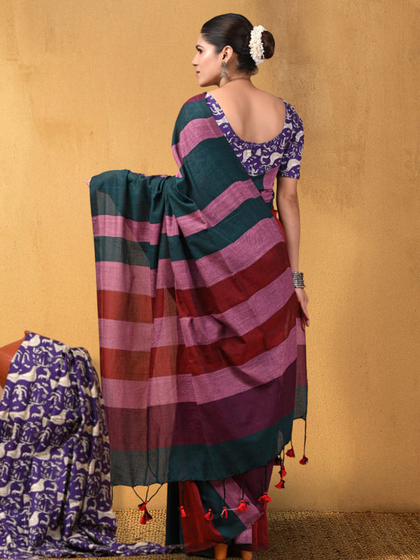 Indiehaat | Hand Dyed Khadi Cotton Saree Multicolor