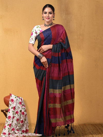Indiehaat | Hand Dyed Khadi Cotton Saree Multicolor