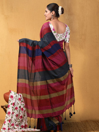 Indiehaat | Hand Dyed Khadi Cotton Saree Multicolor