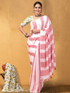Indiehaat | Hand Dyed Khadi Cotton Saree Pink & White