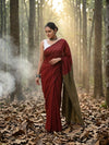 Indiehaat | Hand Dyed Khadi Cotton Saree Red