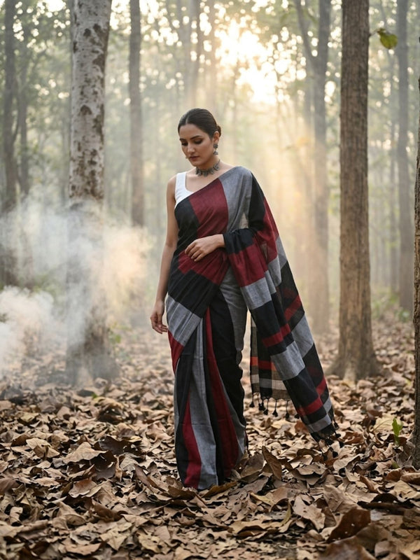 Indiehaat | Hand Dyed Khadi Cotton Saree Multicolor