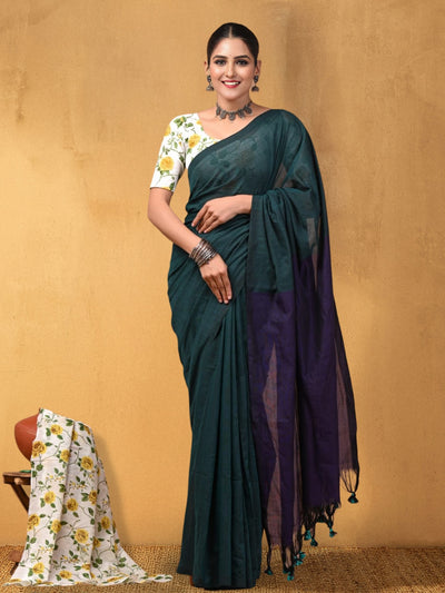 Indiehaat | Hand Dyed Khadi Cotton Saree Green