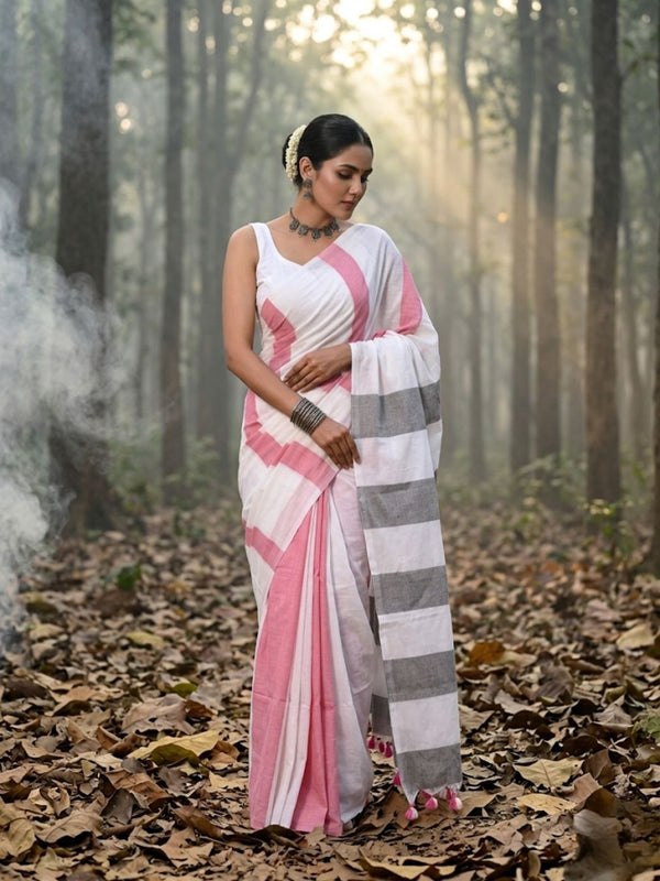 Indiehaat | Hand Dyed Khadi Cotton Saree Multicolor