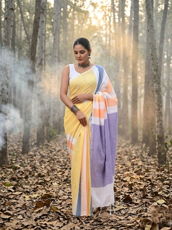 Indiehaat | Hand Dyed Khadi Cotton Saree Multicolor