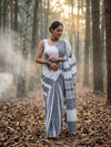 Indiehaat | Hand Dyed Khadi Cotton Saree White & Gray
