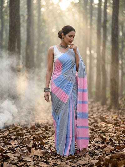 Indiehaat | Hand Dyed Khadi Cotton Saree Multicolor