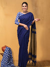 Indiehaat | Hand Dyed Khadi Cotton Saree Blue