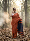 Indiehaat | Hand Dyed Khadi Cotton Saree Orange
