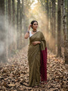 Indiehaat | Hand Dyed Khadi Cotton Saree Brown