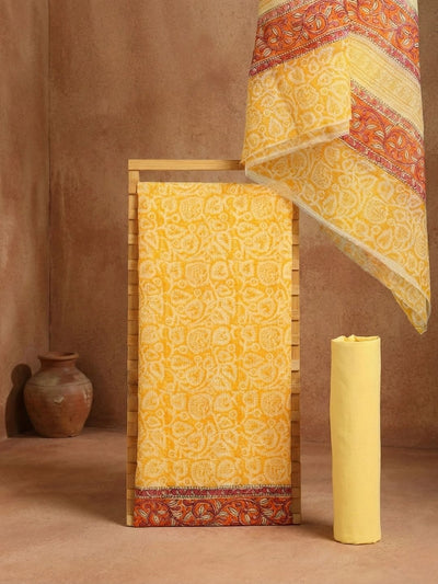 Indiehaat | Pure Kota Doria Blockprint Suit Yellow