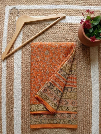 Indiehaat | Kota Doria Hand Block Print Multicolor Saree