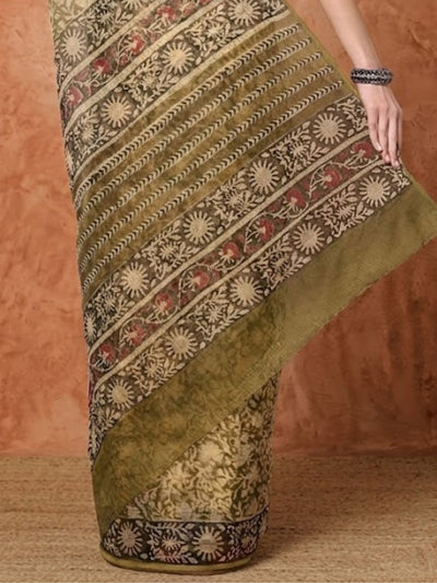Indiehaat | Kota Doria Hand Block Print Multicolor Saree