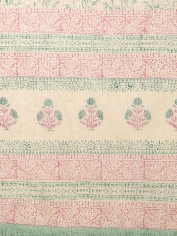 Indiehaat | Kota Doria Hand Block Print Multicolor Saree