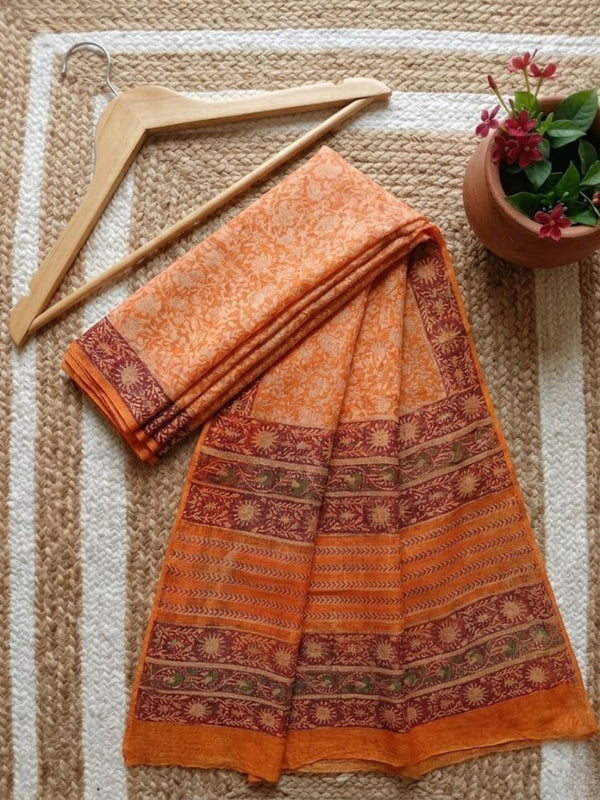 Indiehaat | Kota Doria Hand Block Print Multicolor Saree