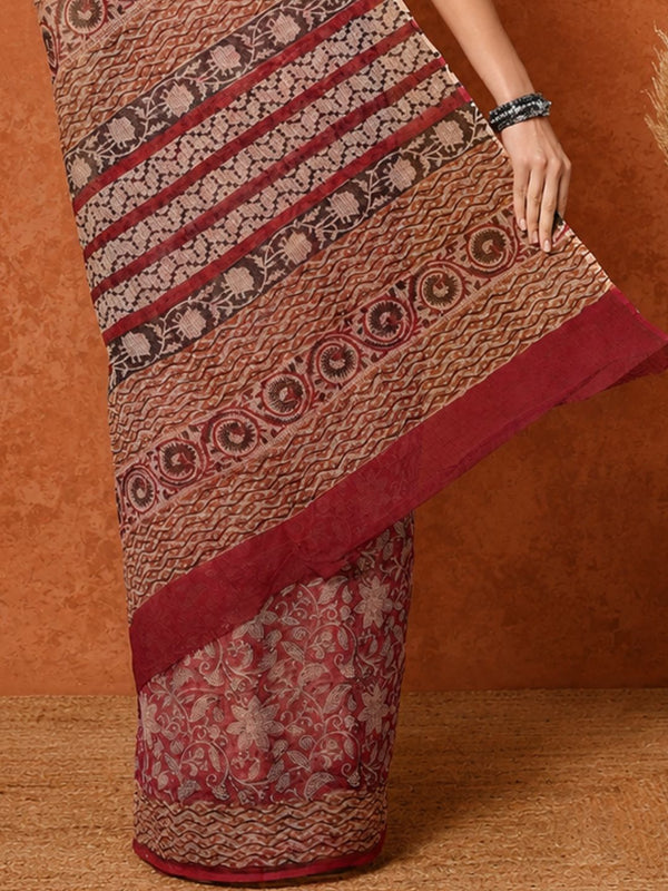 Indiehaat | Kota Doria Hand Block Print Multicolor Saree