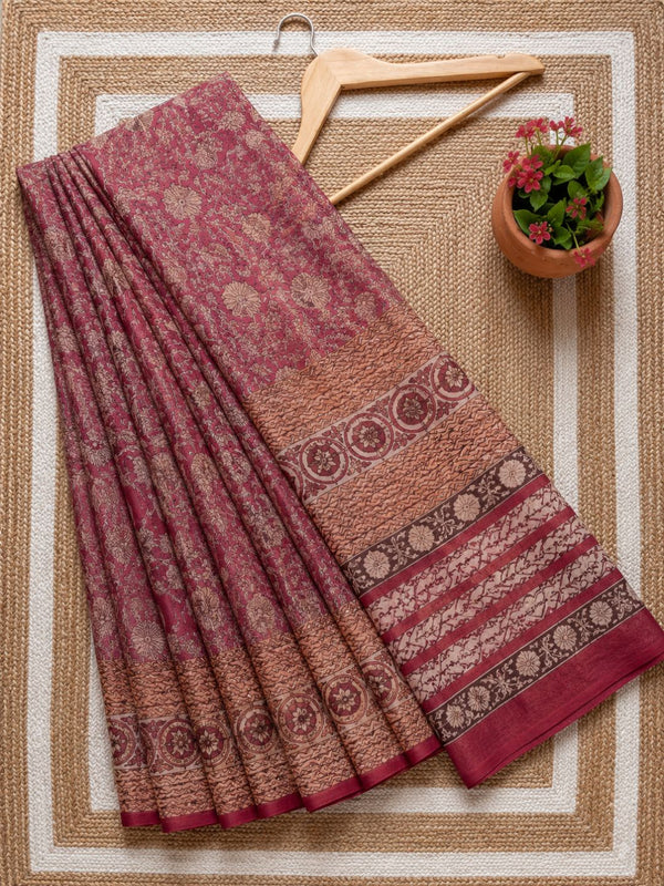 Indiehaat | Kota Doria Hand Block Print Multicolor Saree