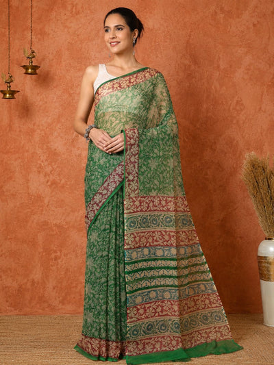 Indiehaat | Kota Doria Hand Block Print Multicolor Saree