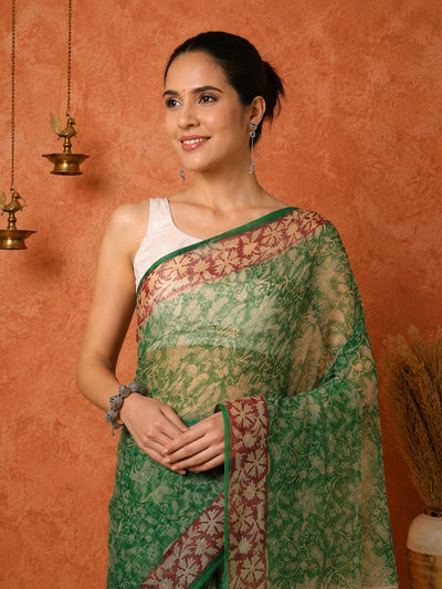 Indiehaat | Kota Doria Hand Block Print Multicolor Saree