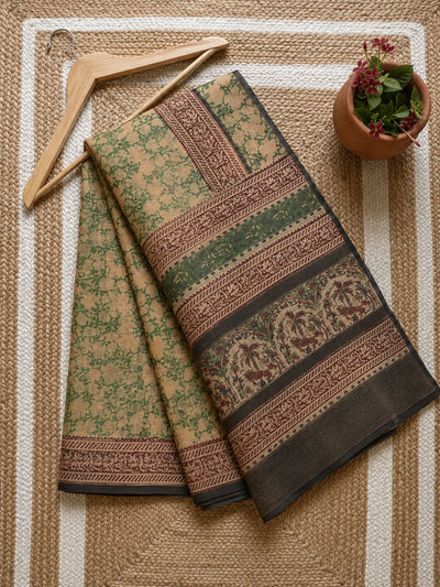 Indiehaat | Kota Doria Hand Block Print Multicolor Saree