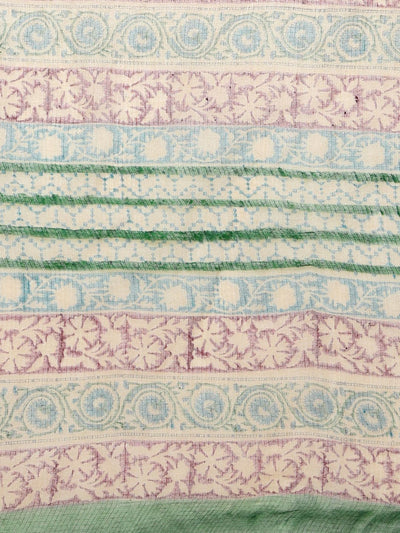 Indiehaat | Kota Doria Hand Block Print Multicolor Saree