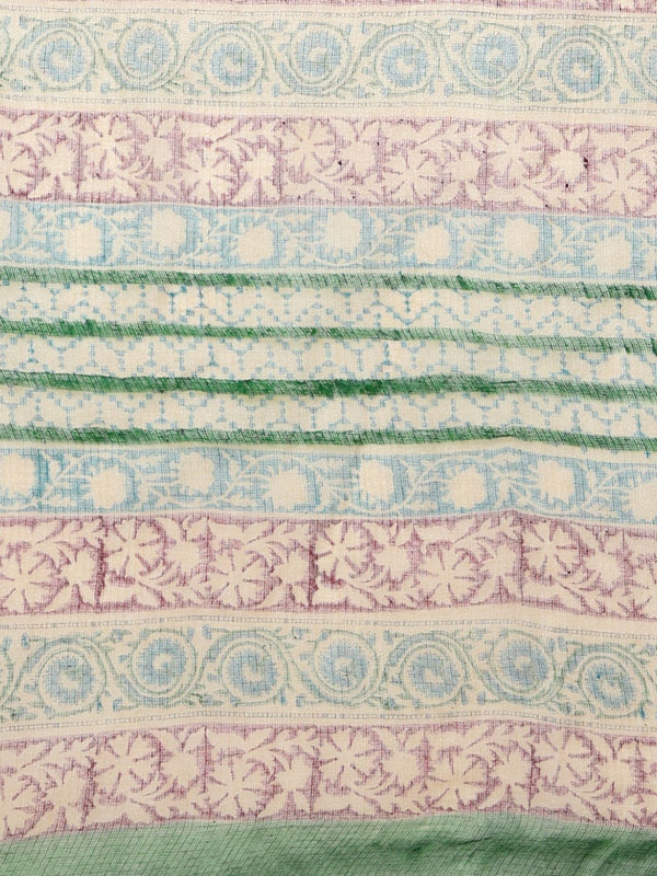Indiehaat | Kota Doria Hand Block Print Multicolor Saree