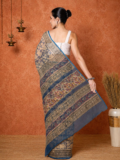 Indiehaat | Kota Doria Hand Block Print Multicolor Saree