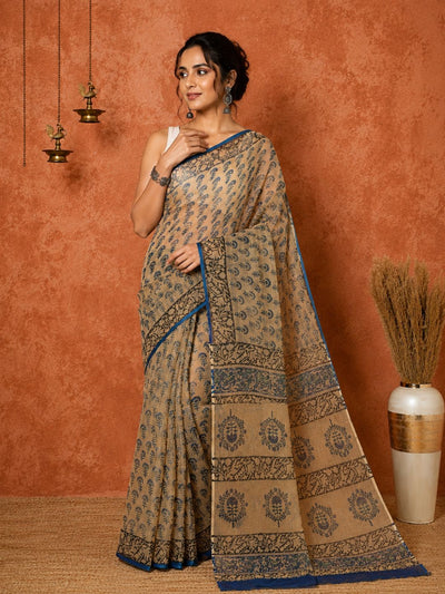 Indiehaat | Kota Doria Hand Block Print Multicolor Saree