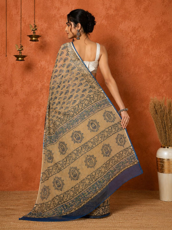 Indiehaat | Kota Doria Hand Block Print Multicolor Saree