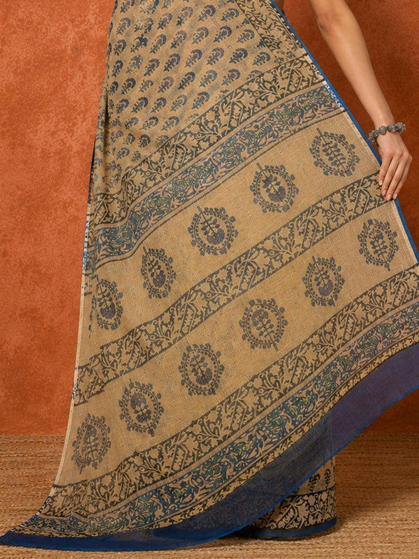Indiehaat | Kota Doria Hand Block Print Multicolor Saree