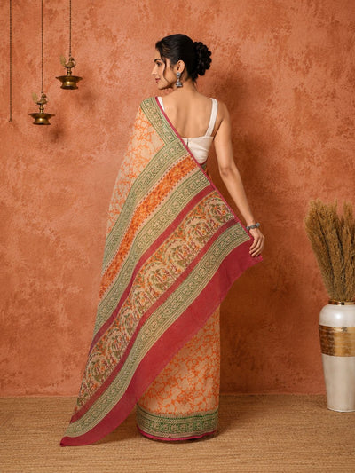 Indiehaat | Kota Doria Hand Block Print Multicolor Saree