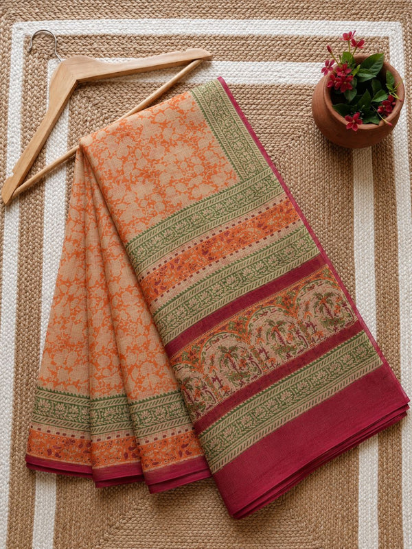 Indiehaat | Kota Doria Hand Block Print Multicolor Saree
