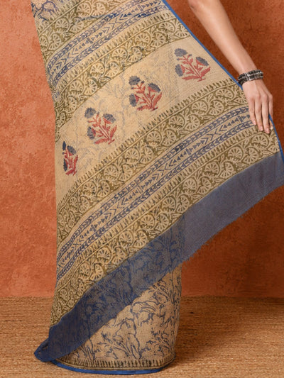Indiehaat | Kota Doria Hand Block Print Multicolor Saree