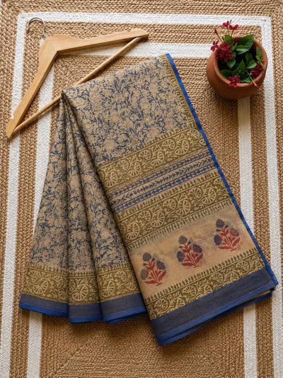 Indiehaat | Kota Doria Hand Block Print Multicolor Saree