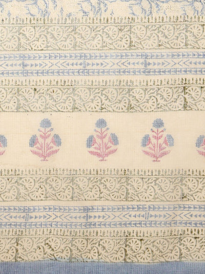 Indiehaat | Kota Doria Hand Block Print Multicolor Saree