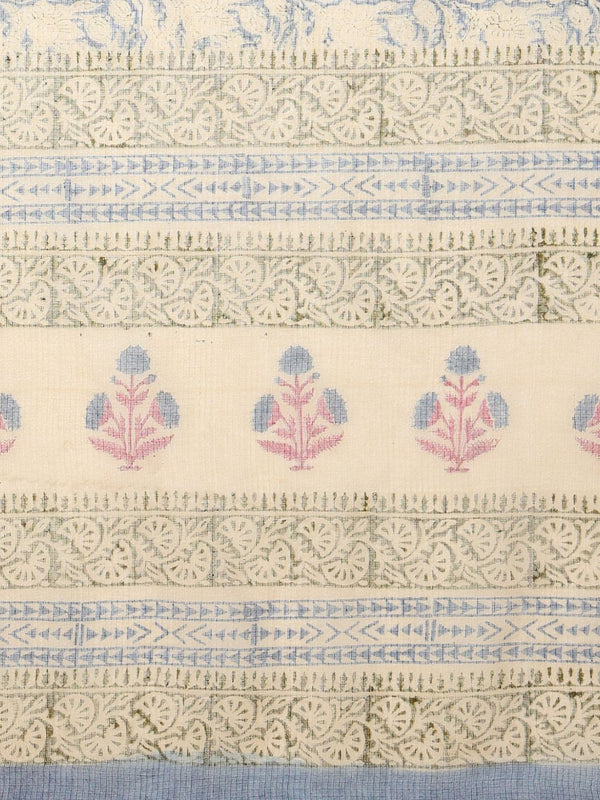 Indiehaat | Kota Doria Hand Block Print Multicolor Saree