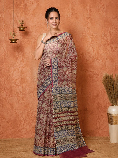 Rangmaati Kota Doria Hand Block Print Lush Saree