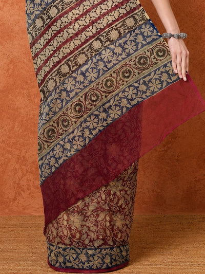 Indiehaat | Kota Doria Hand Block Print Multicolor Saree