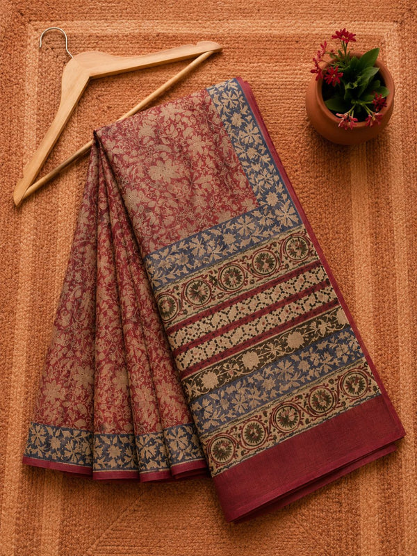 Indiehaat | Kota Doria Hand Block Print Multicolor Saree