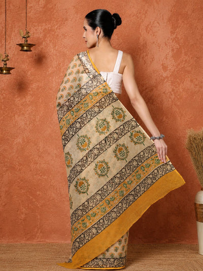 Indiehaat | Kota Doria Hand Block Print Multicolor Saree