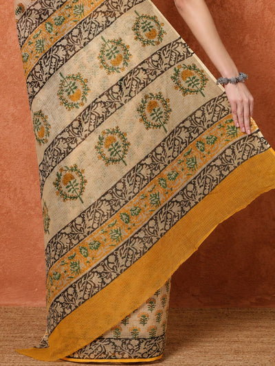 Indiehaat | Kota Doria Hand Block Print Multicolor Saree