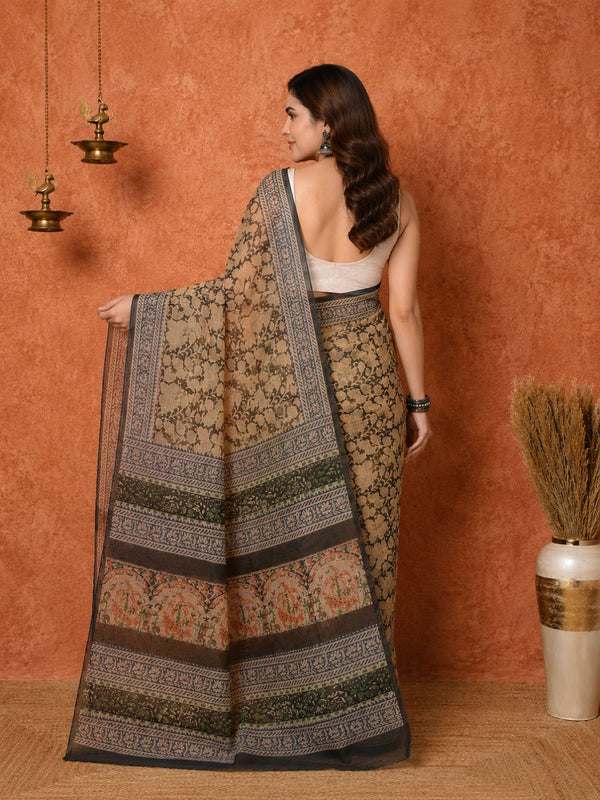 Indiehaat | Kota Doria Hand Block Print Multicolor Saree